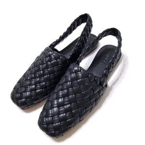 NWOB Vince Cadot Woven Leather Slingback Flat Mules in Black Size 6 $325